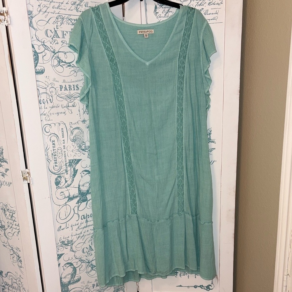 FRYE AND CO. Teal Ruffle Sleeve Dress w/slip NWOT - Picture 3 of 12